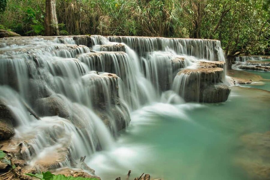 Luang Prabang: Afternoon Kuang Si Waterfalls & Sunset Cruise - Boarding the Mekong long-tail boat