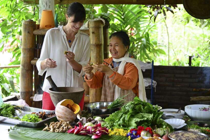 Luang Prabang: Cooking Class at the Former Royal Palace - Cooking Lao dishes on the Alame Restaurant terrace